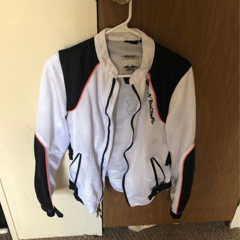 Harley Davidson Riding Gear Jacket Embroidered Flower Pattern White